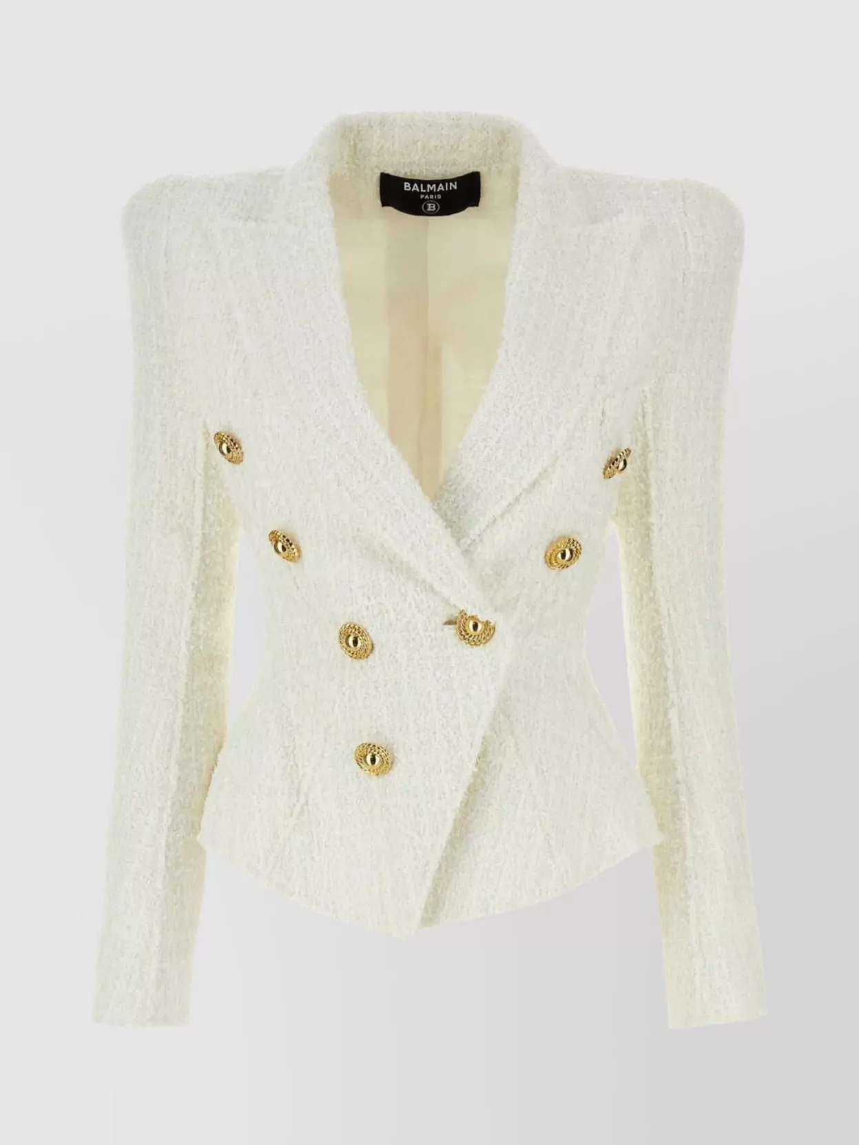 Shop Balmain Structured Double-breasted Tweed Blazer