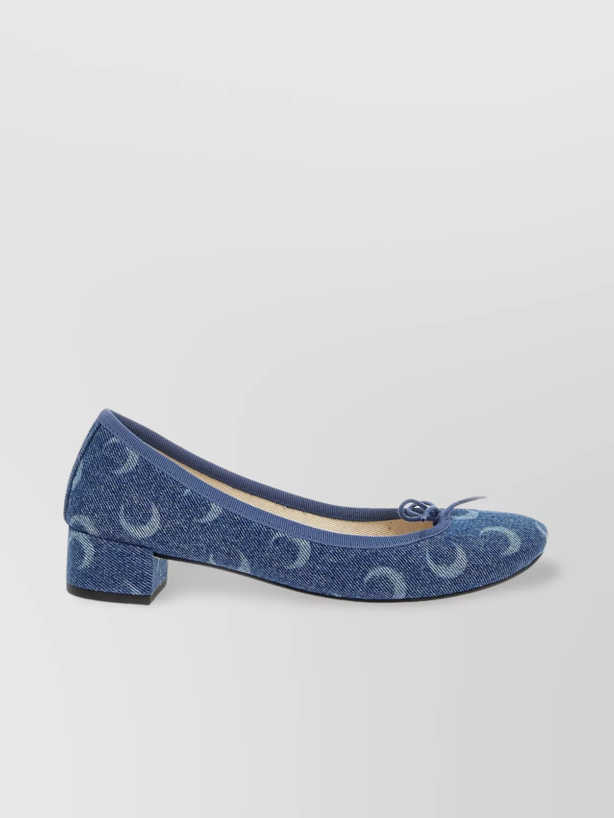 Marine Serre 'Camille' Denim Block Heel Ballerina Shoes