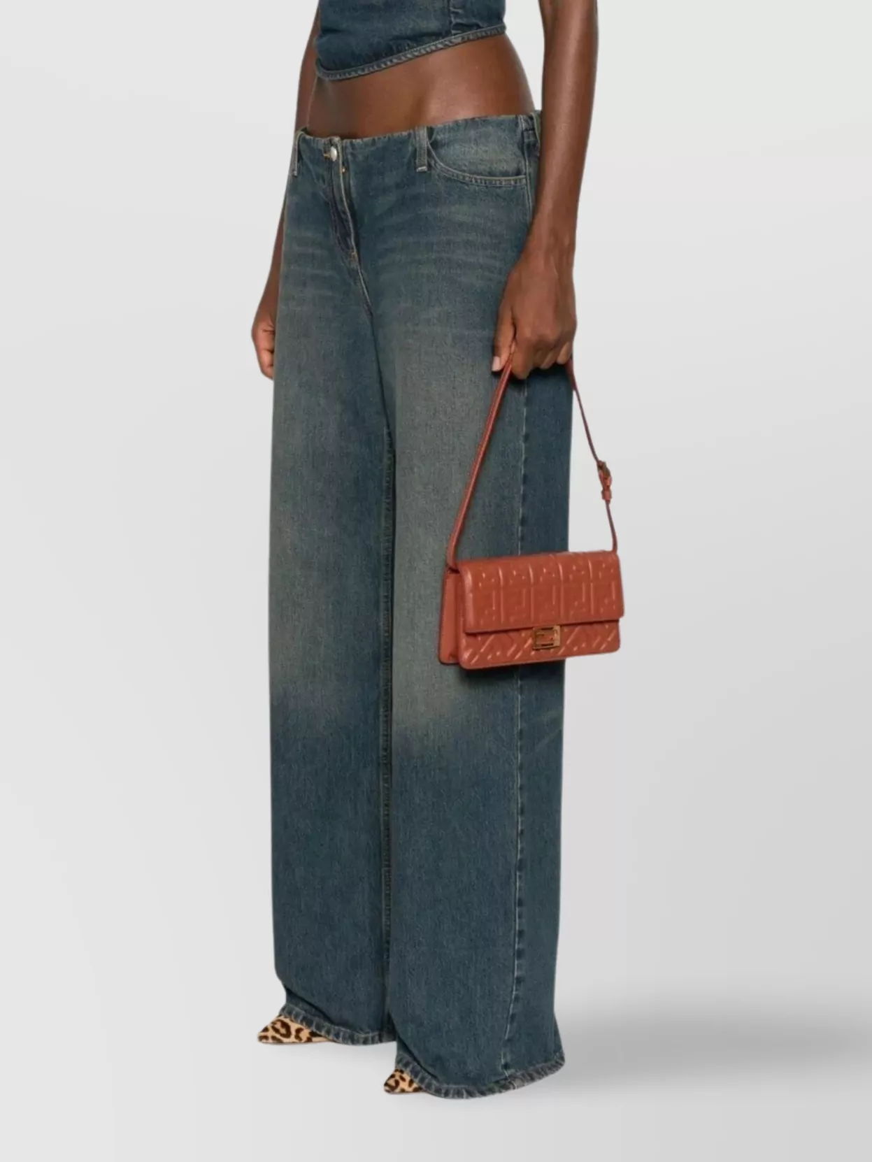Fendi Wallet On Chain Uette In Nappa Leather With Ff Motif Accessories In Brown