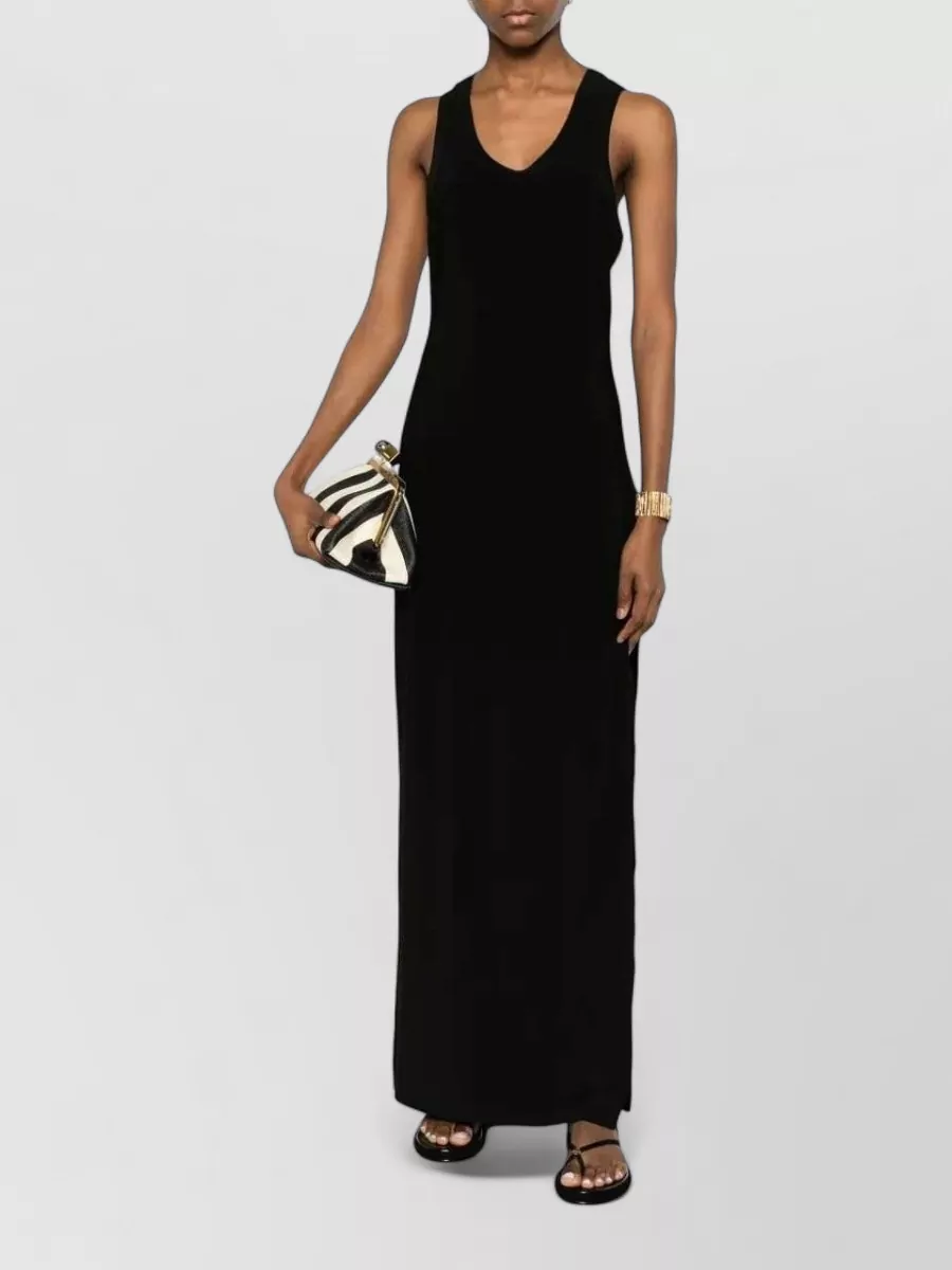 Norma Kamali Racer Neck Side Slit Maxi Dress