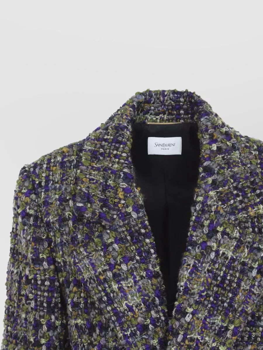 Saint Laurent Wool Single-Breasted Tweed Coat