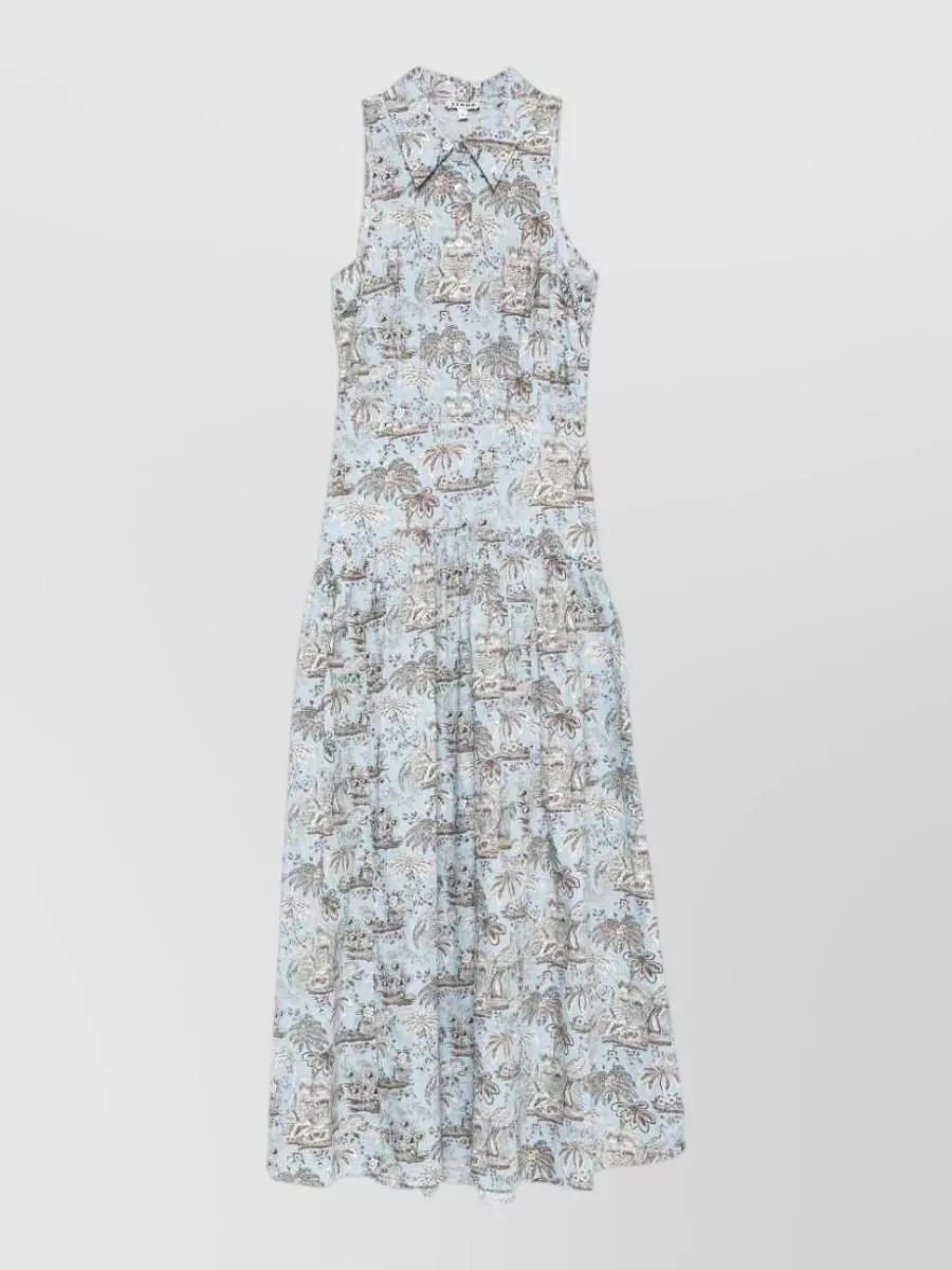 Staud floral-print sleeveless polo-neck pleated maxi dress