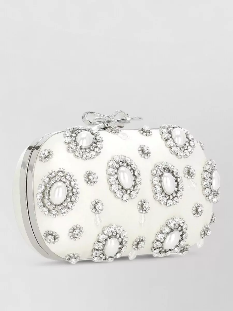 Self-Portrait The Bow Satin Crystal-Embellished Clutch Bag