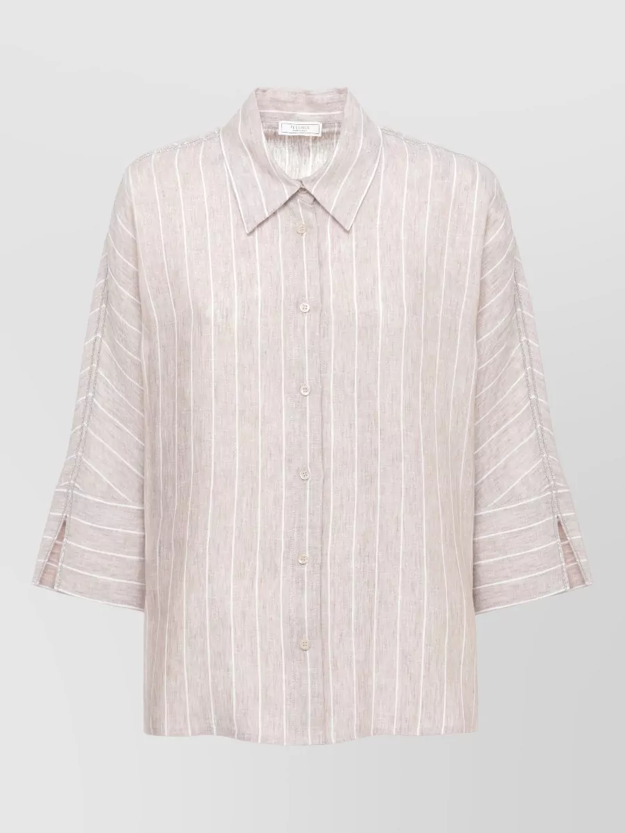 Peserico Striped Linen 3/4 Sleeve Shirt