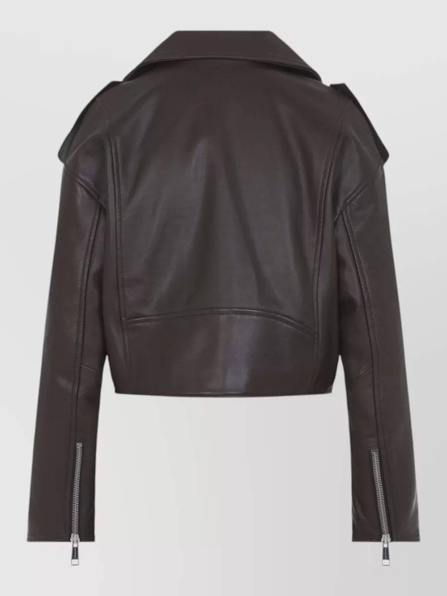 Yves Salomon Lamb Leather Cropped Biker Jacket