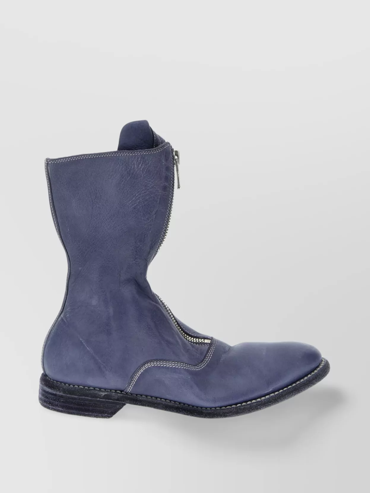 Guidi Mid-calf Leather Round Toe Boots With Stitch Detailing In Blue