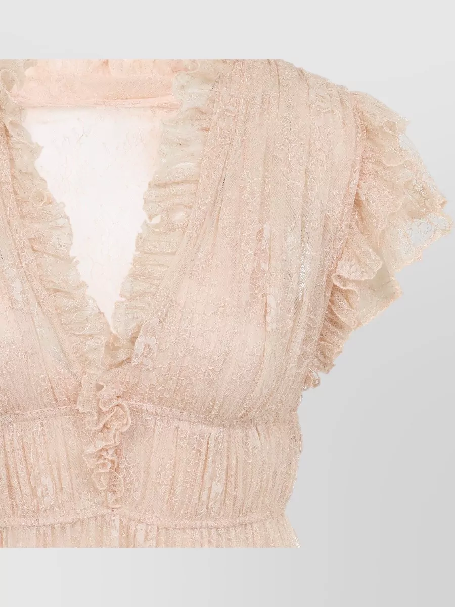 Alberta Ferretti Lace Long Dress Elastic Waist Back Detail