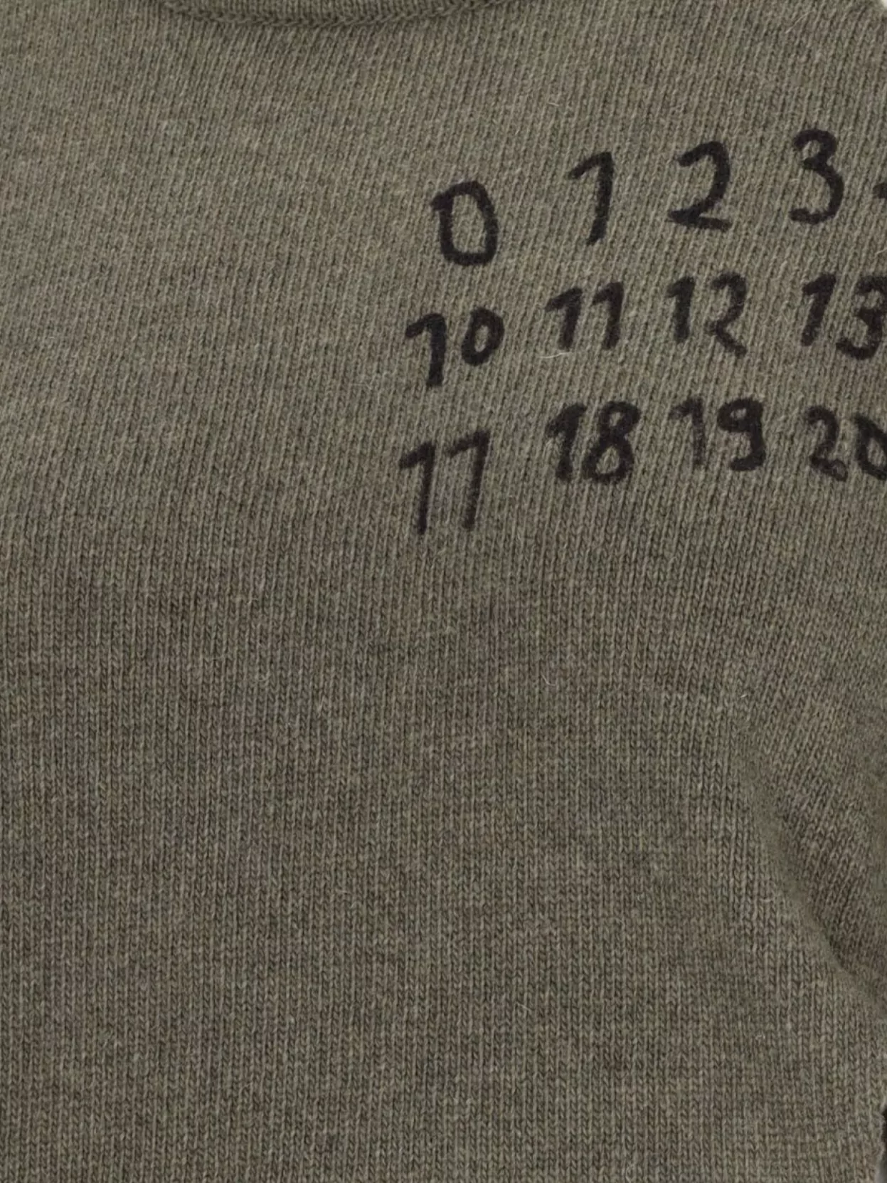 Mm6 Maison Margiela Crewneck Knitwear With Cut-outs And Ribbed Trims In Green