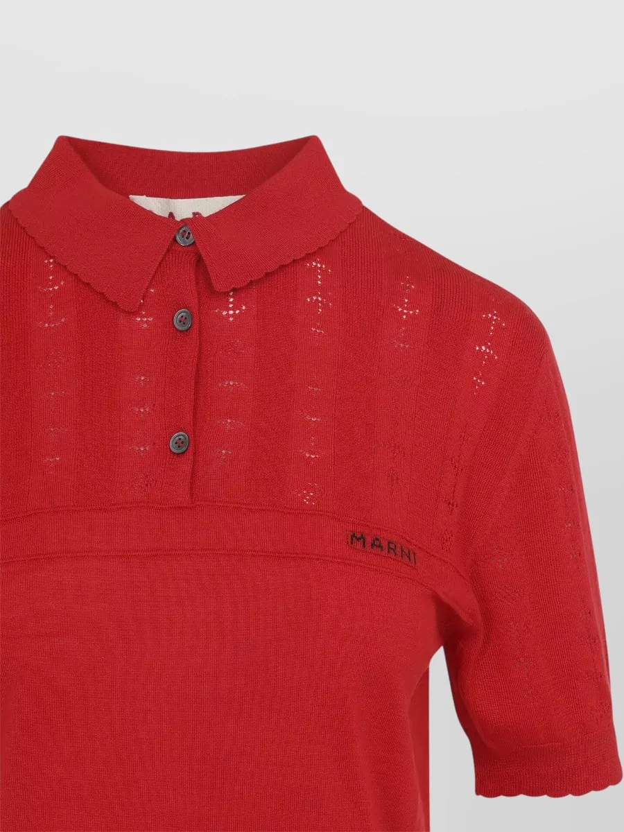 Marni Silk Virgin Wool Pointelle Knit Short-Sleeve Polo Shirt