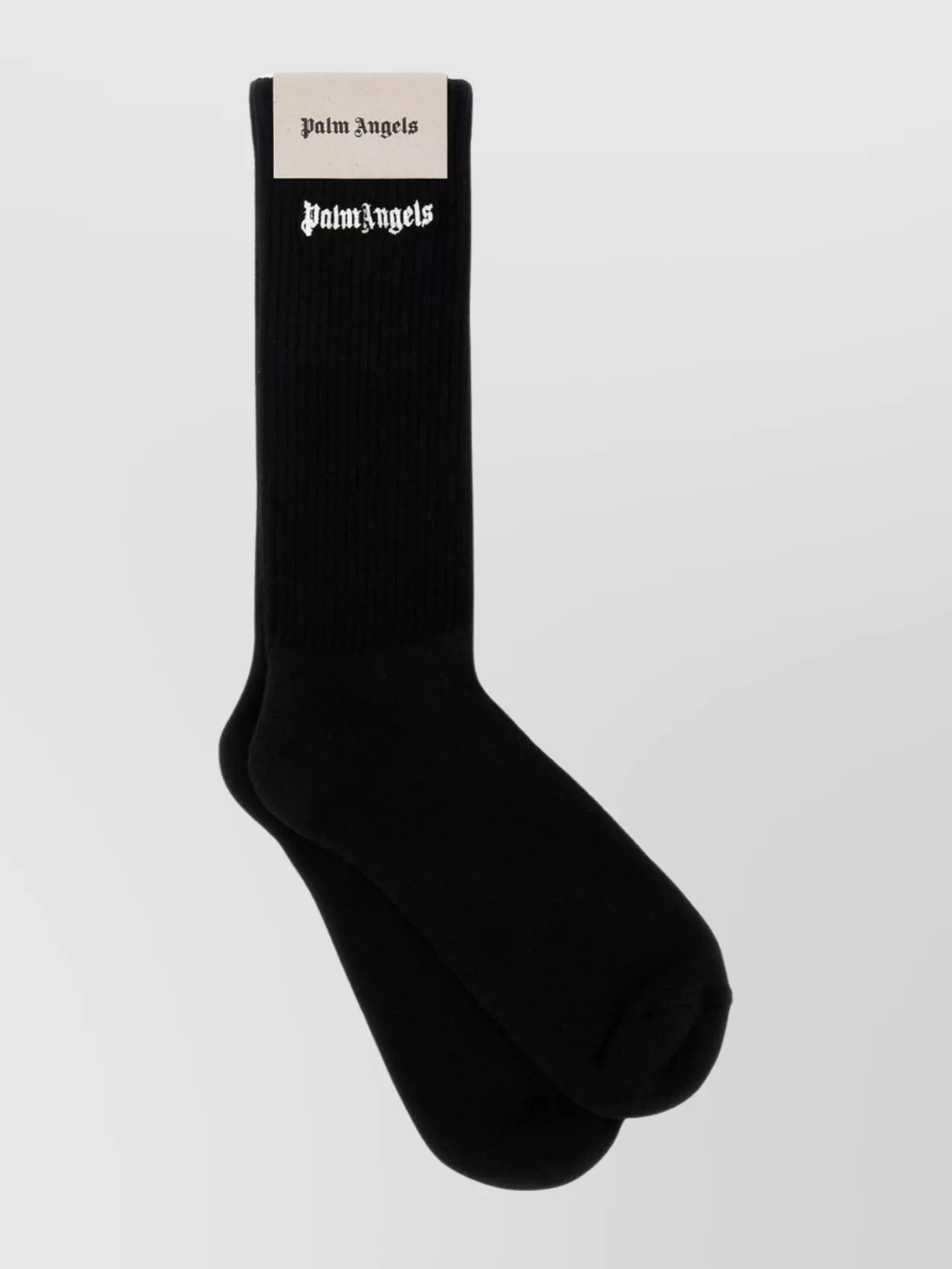 Shop Palm Angels Stretch Cotton Blend Socks With Ribbed Cuff