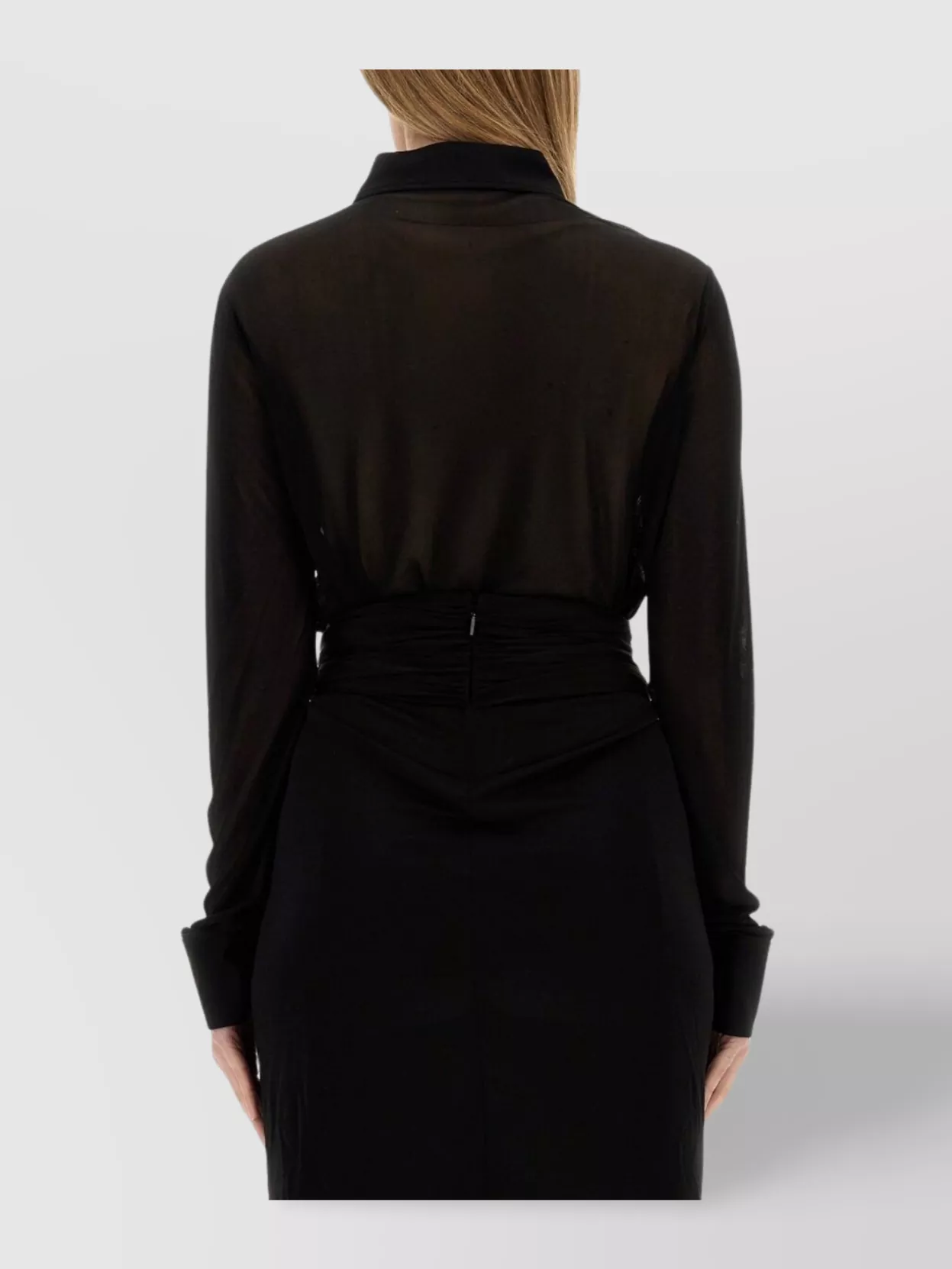Saint Laurent Long Sleeve Sheer Collared Jersey Top In Multi