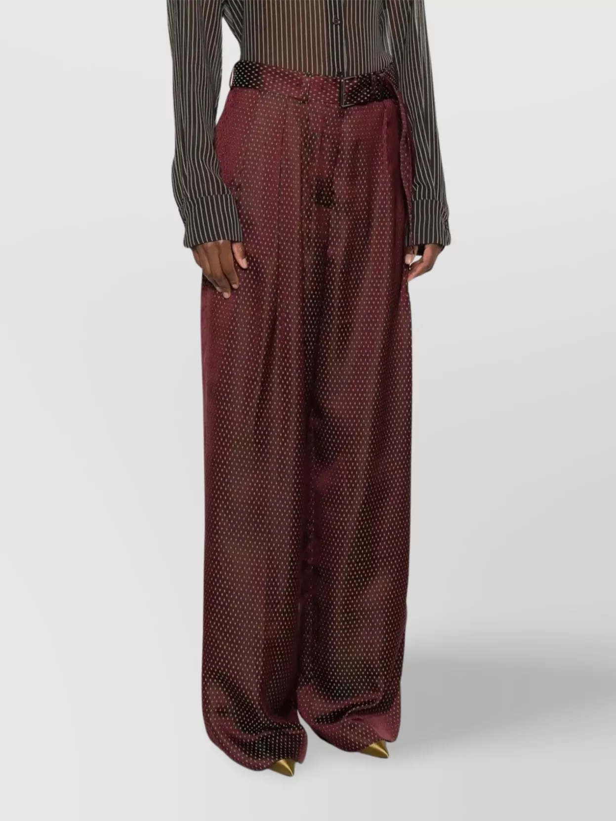 Dries Van Noten High Waist Pleated Wide Leg Trousers In Burgundy