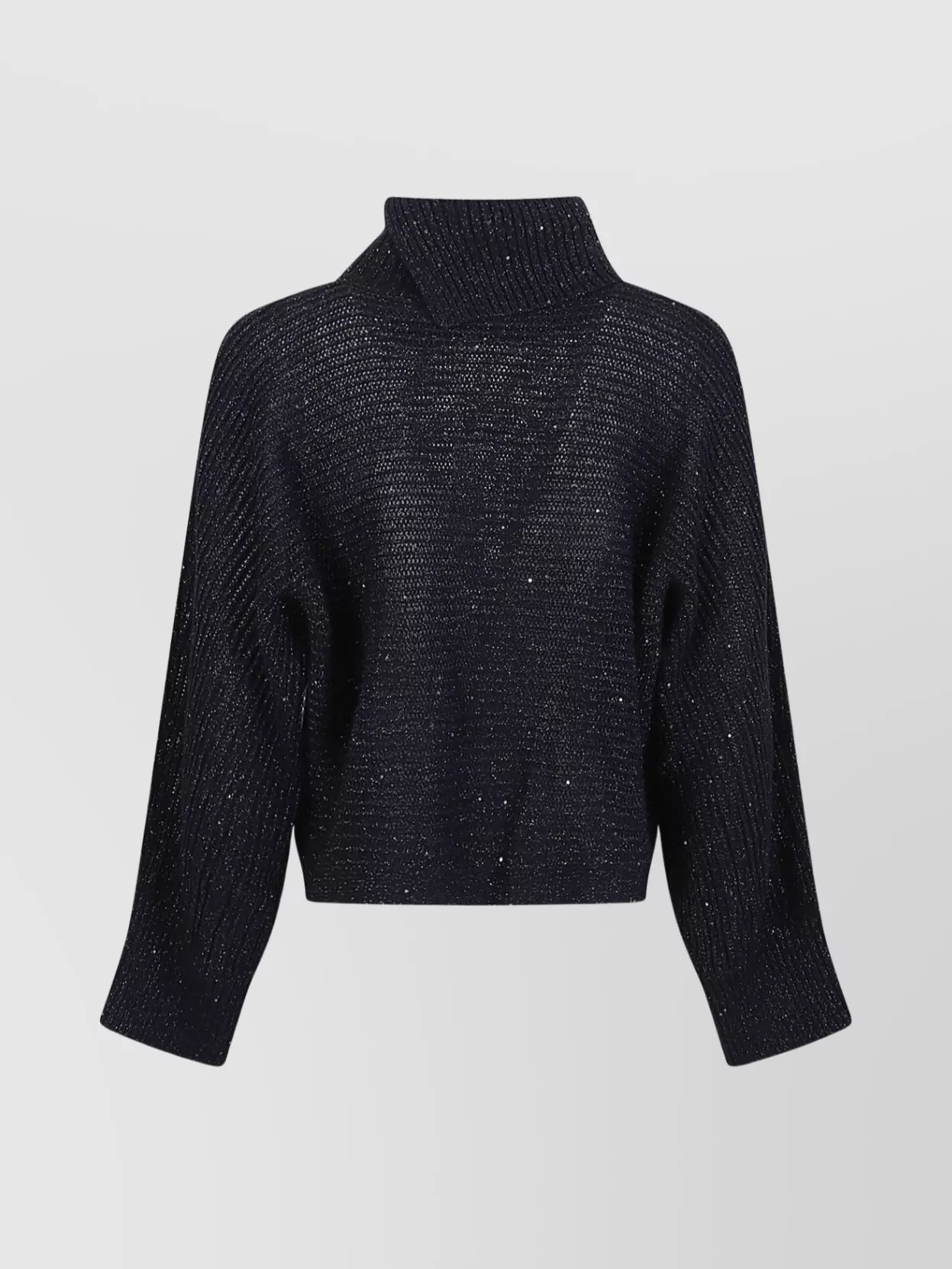 Peserico High Neck Cropped Knit Sweater With Sparkle In Black