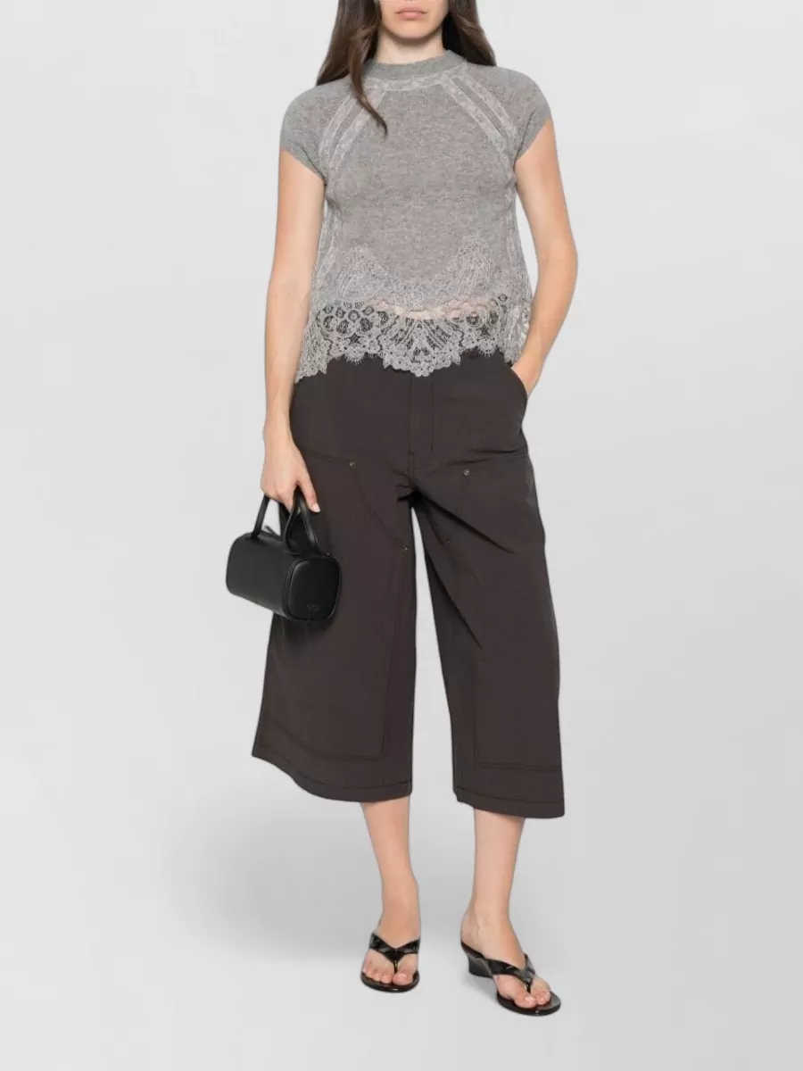 Ermanno Scervino cashmere lace-trim high-neck cap-sleeve knitted top