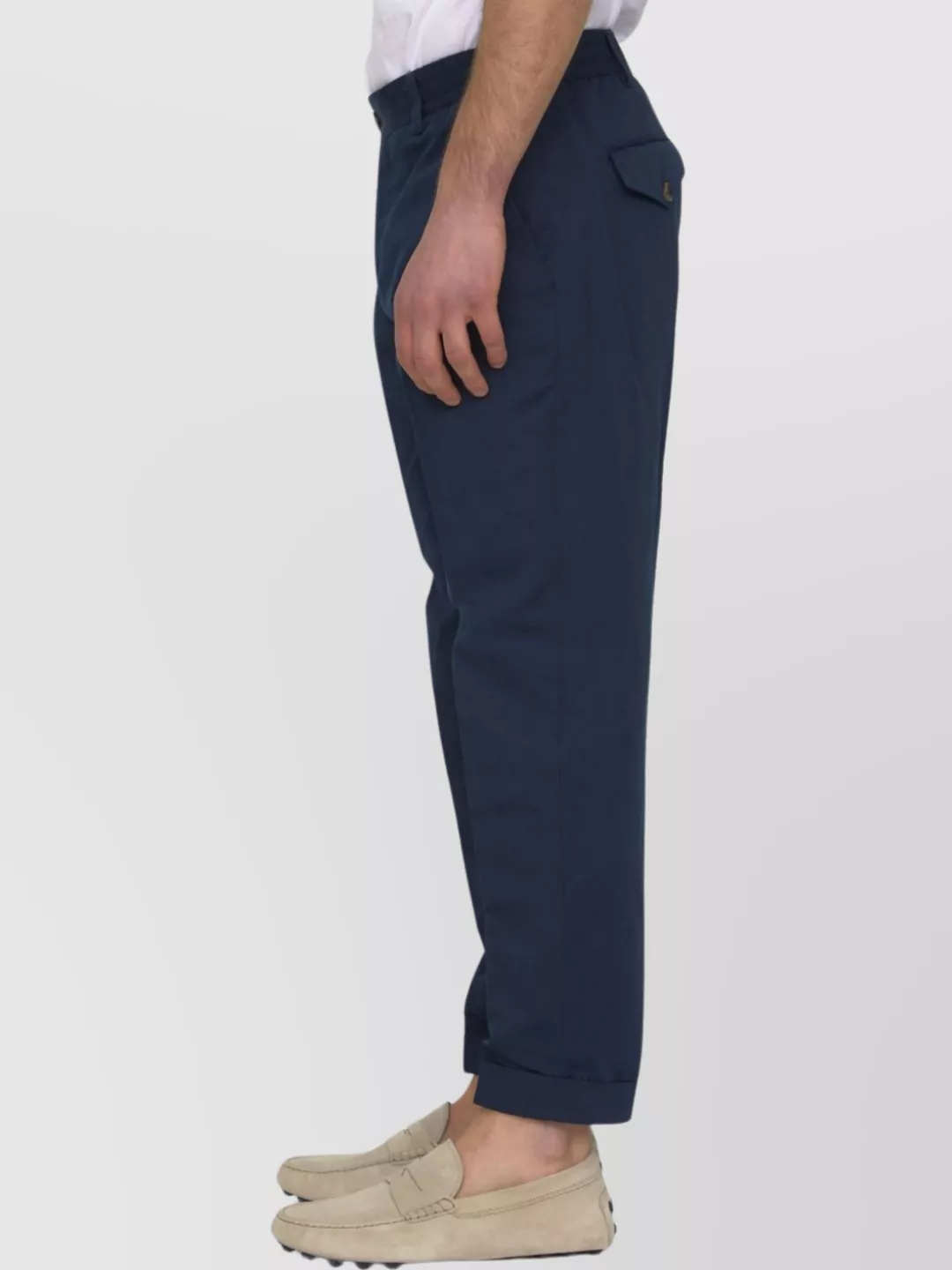 Pt Torino Cropped Cotton And Linen Trousers In Blue