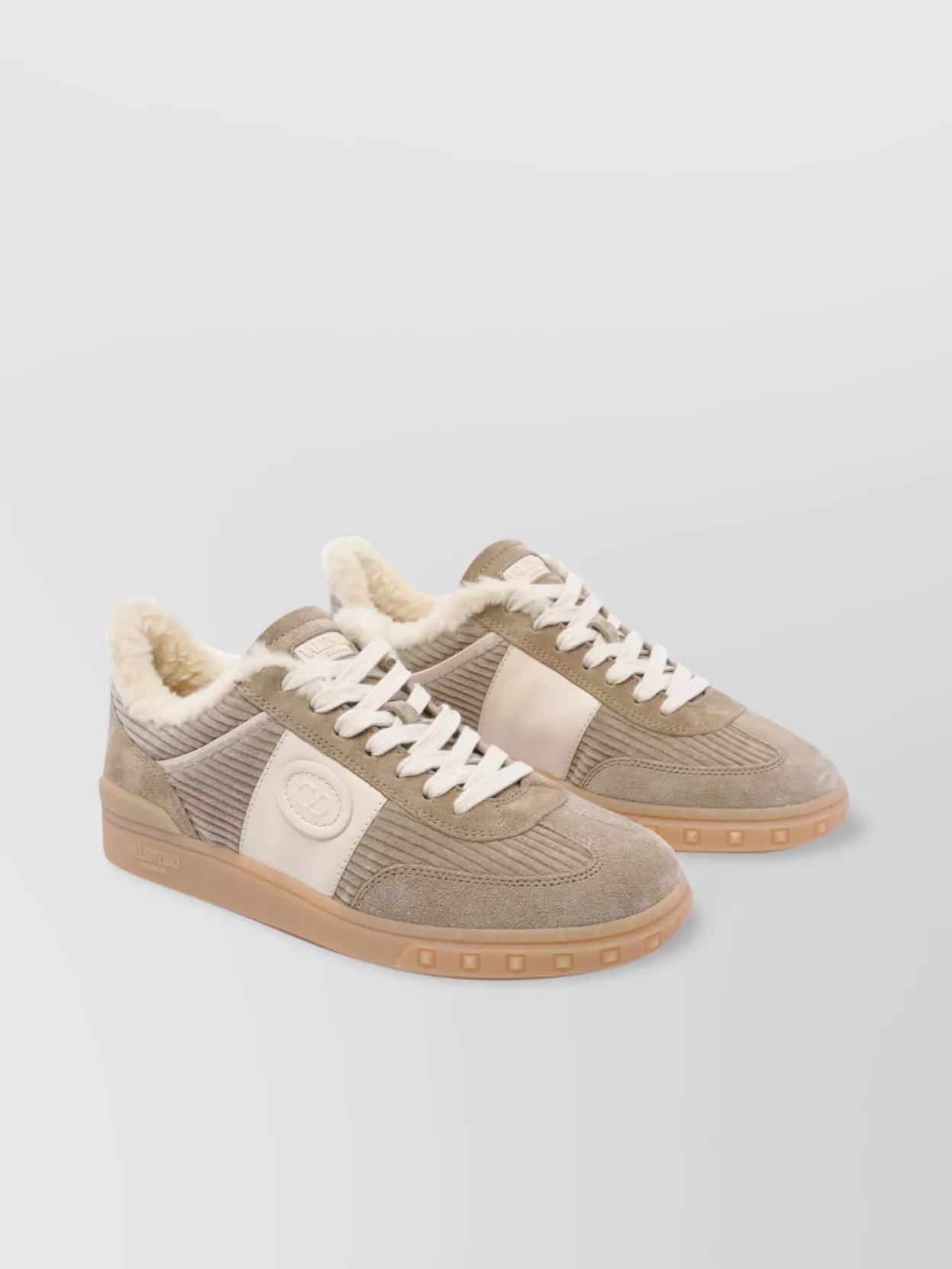 Valentino Garavani Round Toe Suede Panels Leather Sneakers