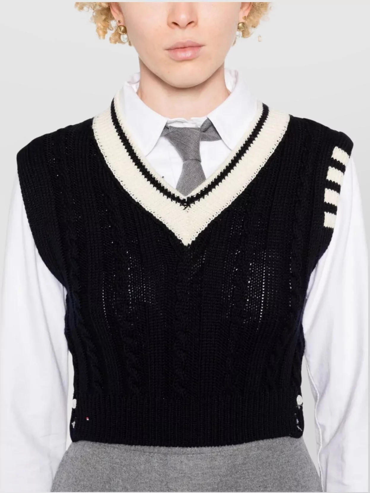 Thom Browne Cropped V Neck Pullover Vest