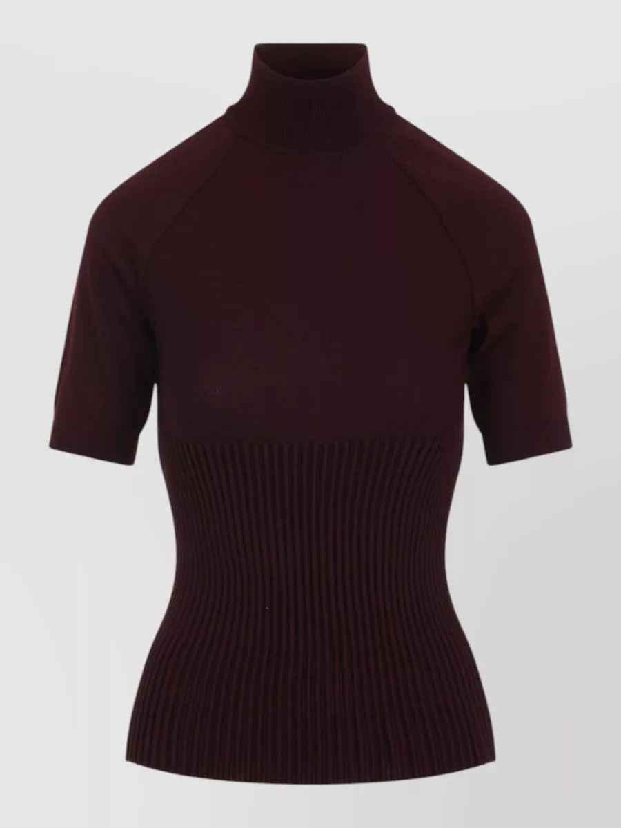 Alaïa Short Sleeve Rib Knit Turtleneck Top