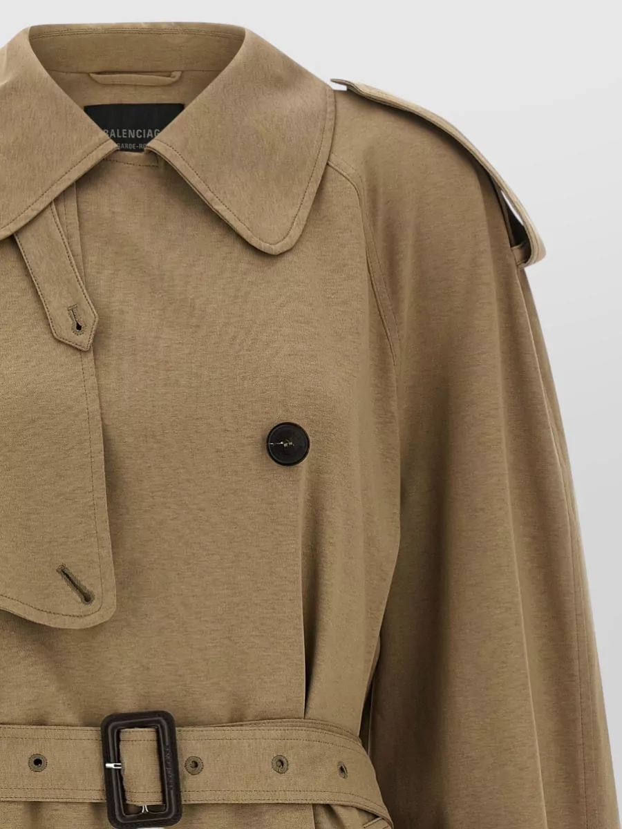 Balenciaga Cotton Trench Coat Belted Waist Epaulettes