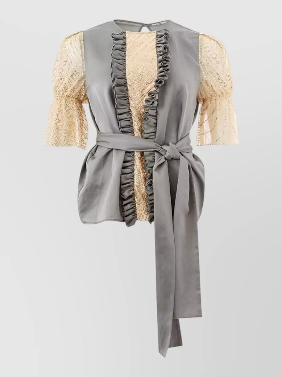 Lardini silk linen ruffled blouse