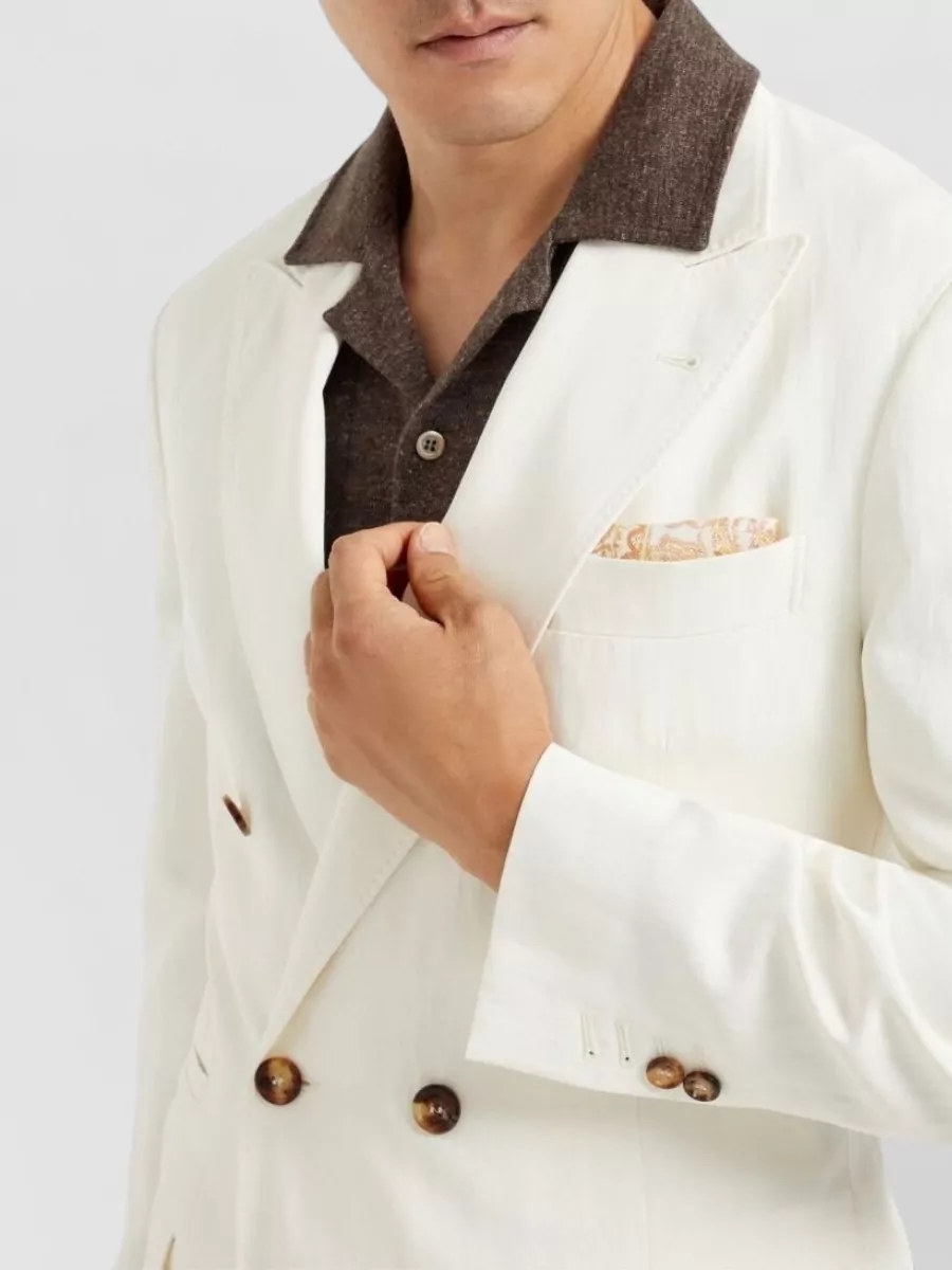 Brunello Cucinelli Linen Blend Tailored Double Breasted Jacket