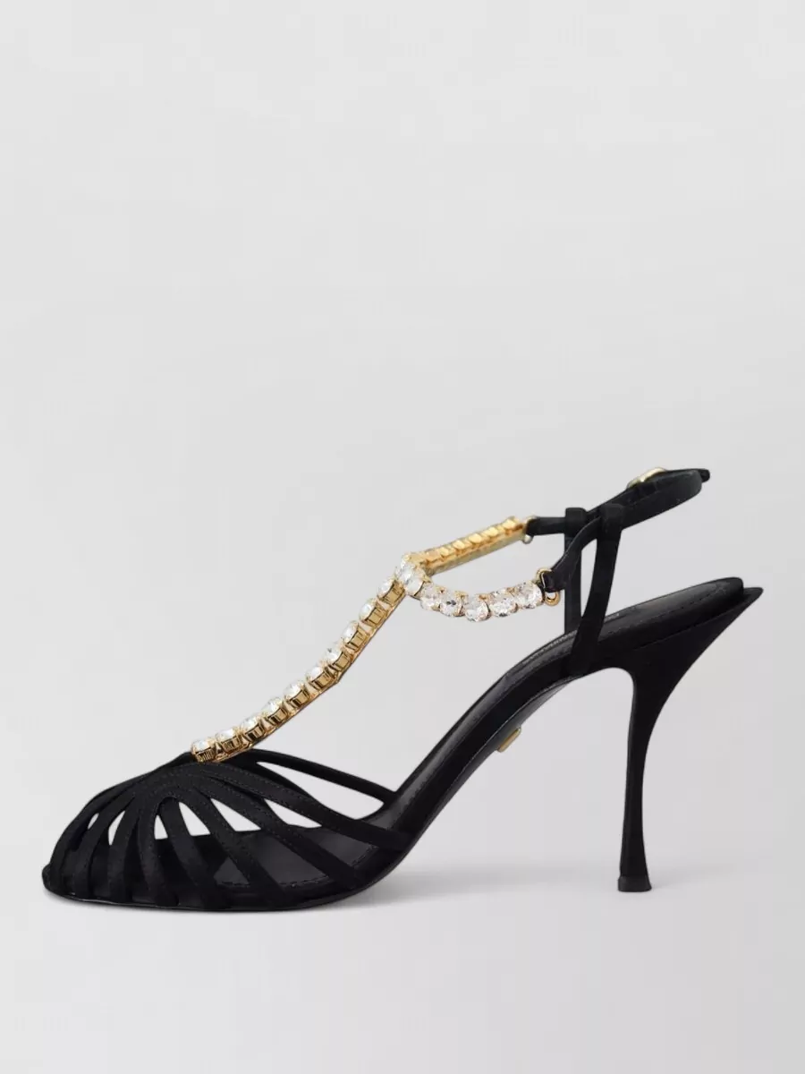 Dolce&Gabbana Silk Crystal-Embellished T-Strap Sandals
