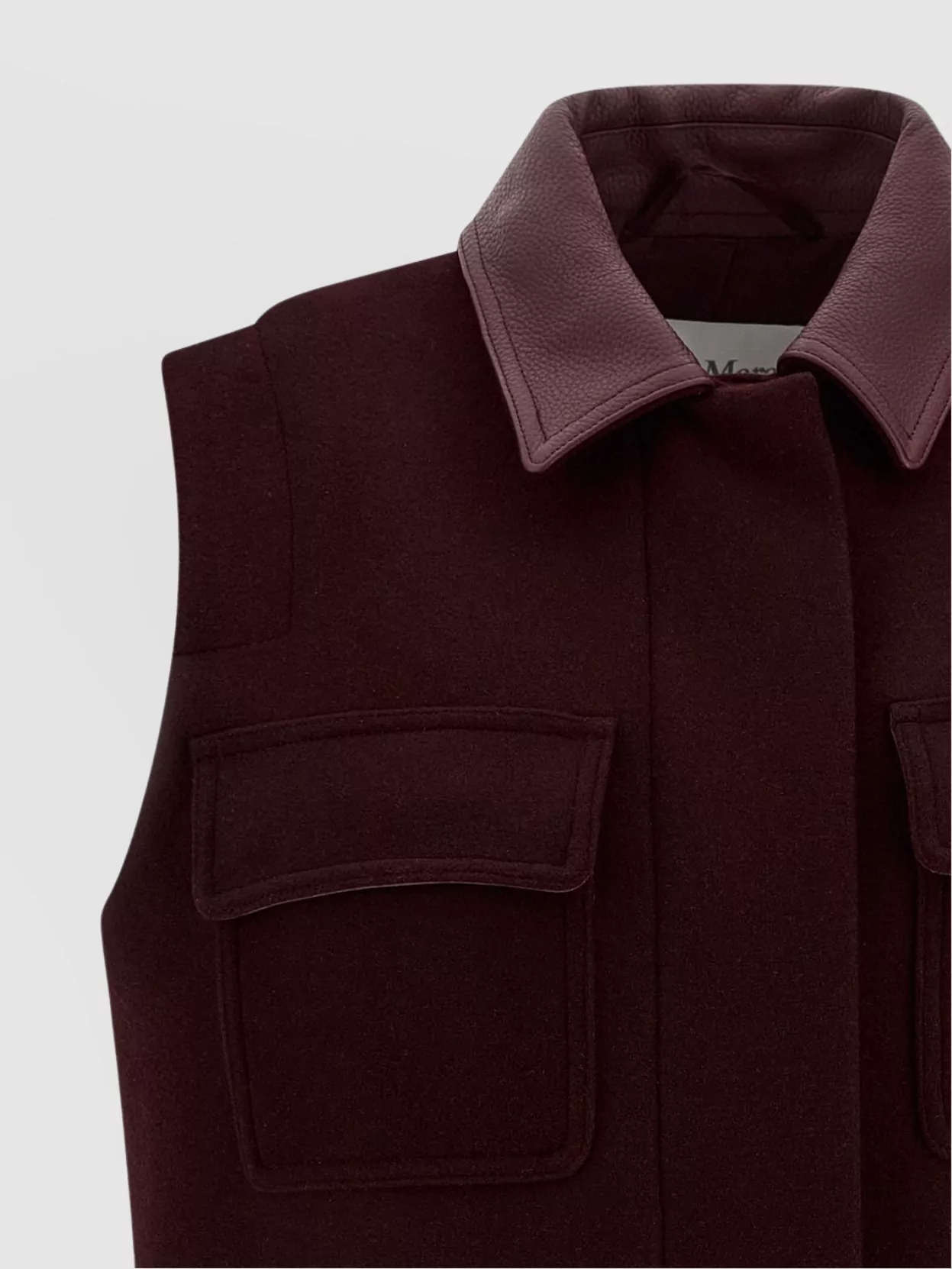 Max Mara Sleeveless Jacket With Leather Collar And Pockets