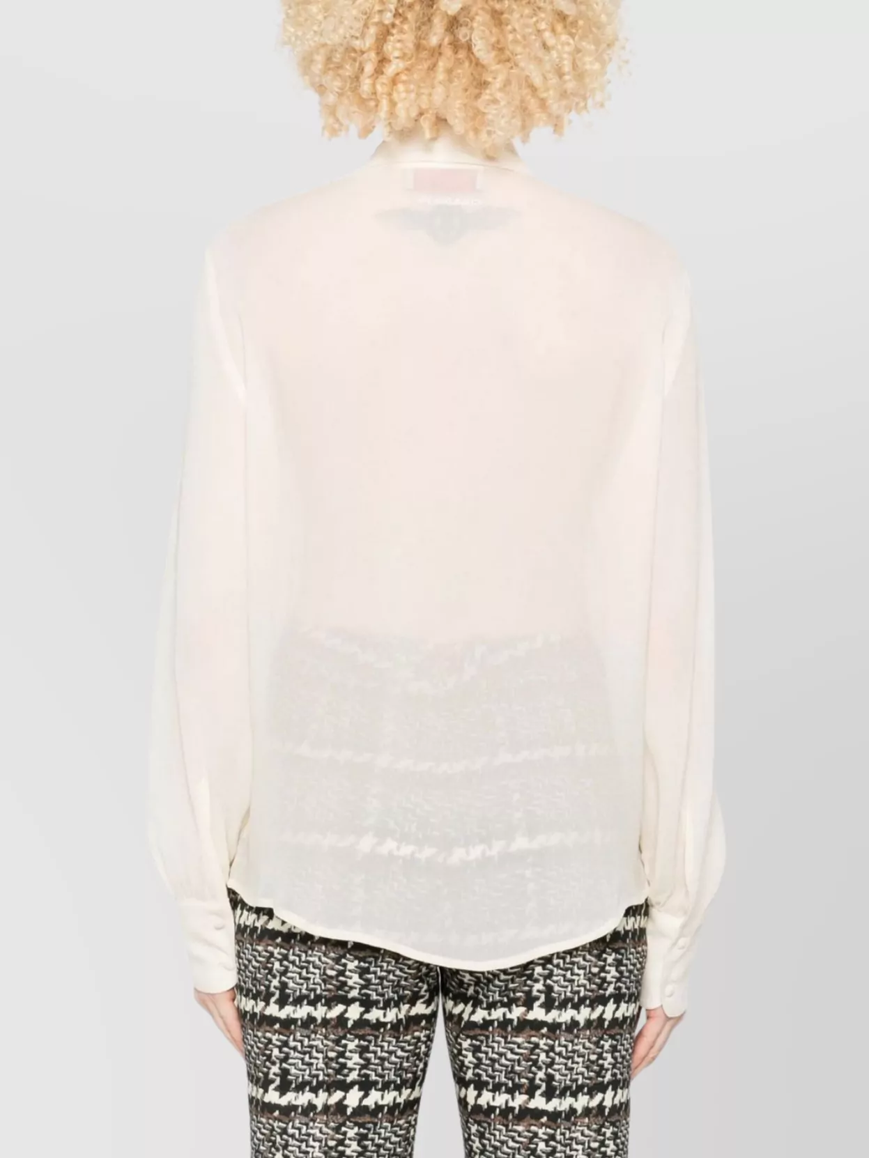Ermanno Firenze Sheer Long Sleeve Lace Collared Top