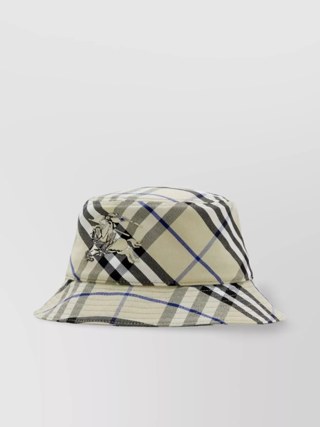 Burberry Checkered Cotton Blend Bucket Hat With Embroidered Detail In Gray