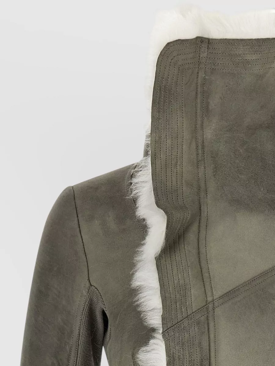 Rick Owens Shearling Asymmetric Crater Neck Jacket