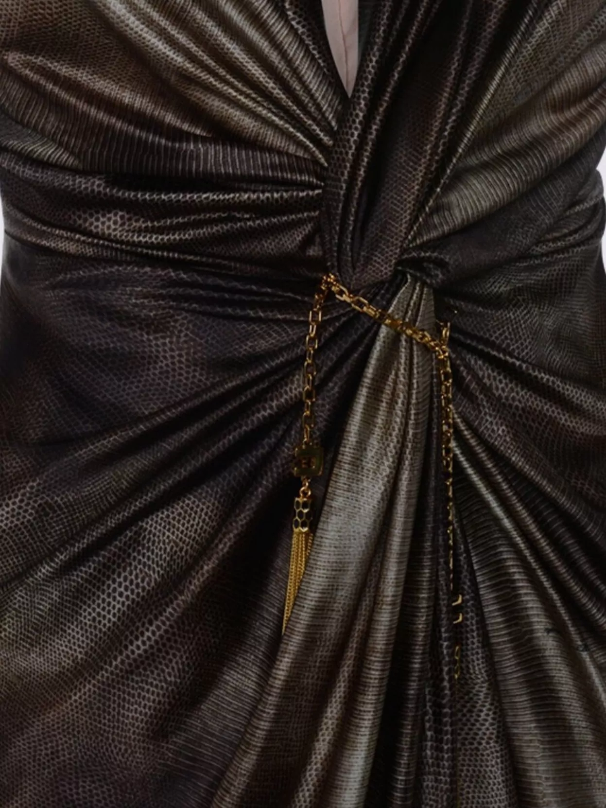 Elisabetta Franchi Draped Metallic Knee Length Dress With Sleeves In Multi
