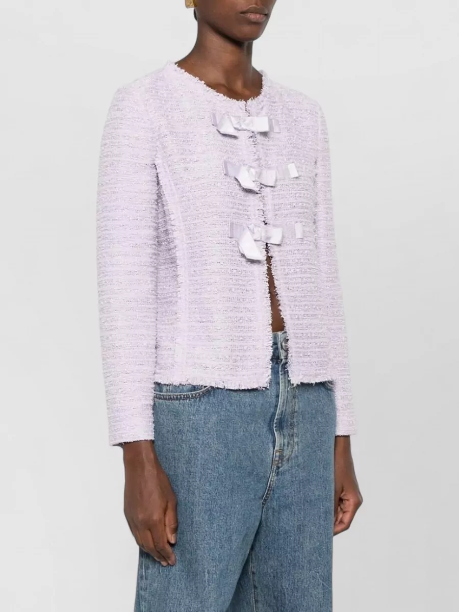 Emporio Armani Bouclé Textured Bow Embellished Round Neck Suit Jacket