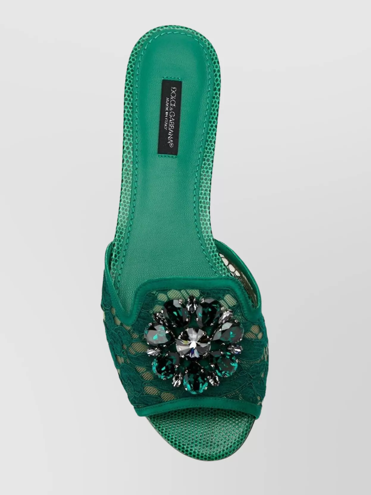 Shop Dolce & Gabbana Lace Flat Sandals Crystal Embellishments