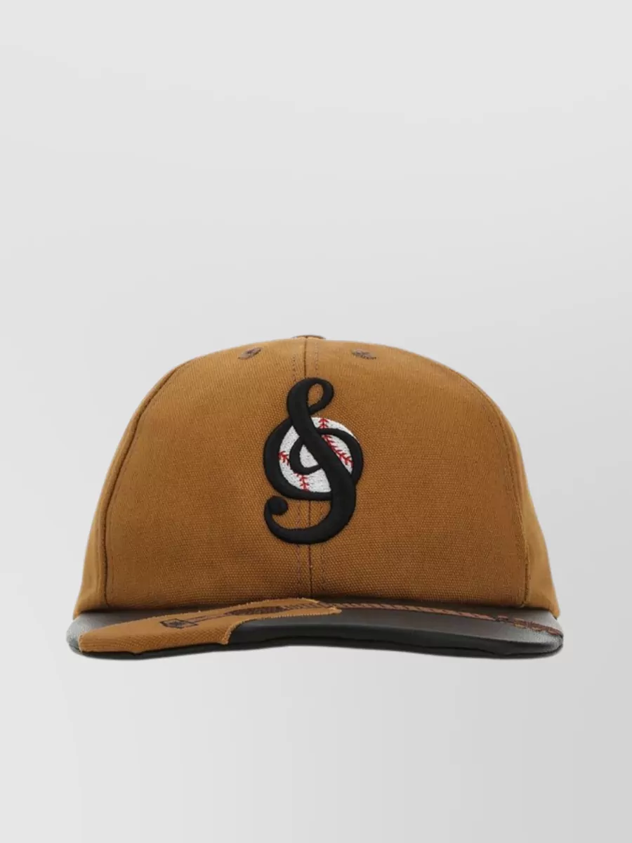 Shop Just Don Leather Insert Cotton Baseball Cap In Brown