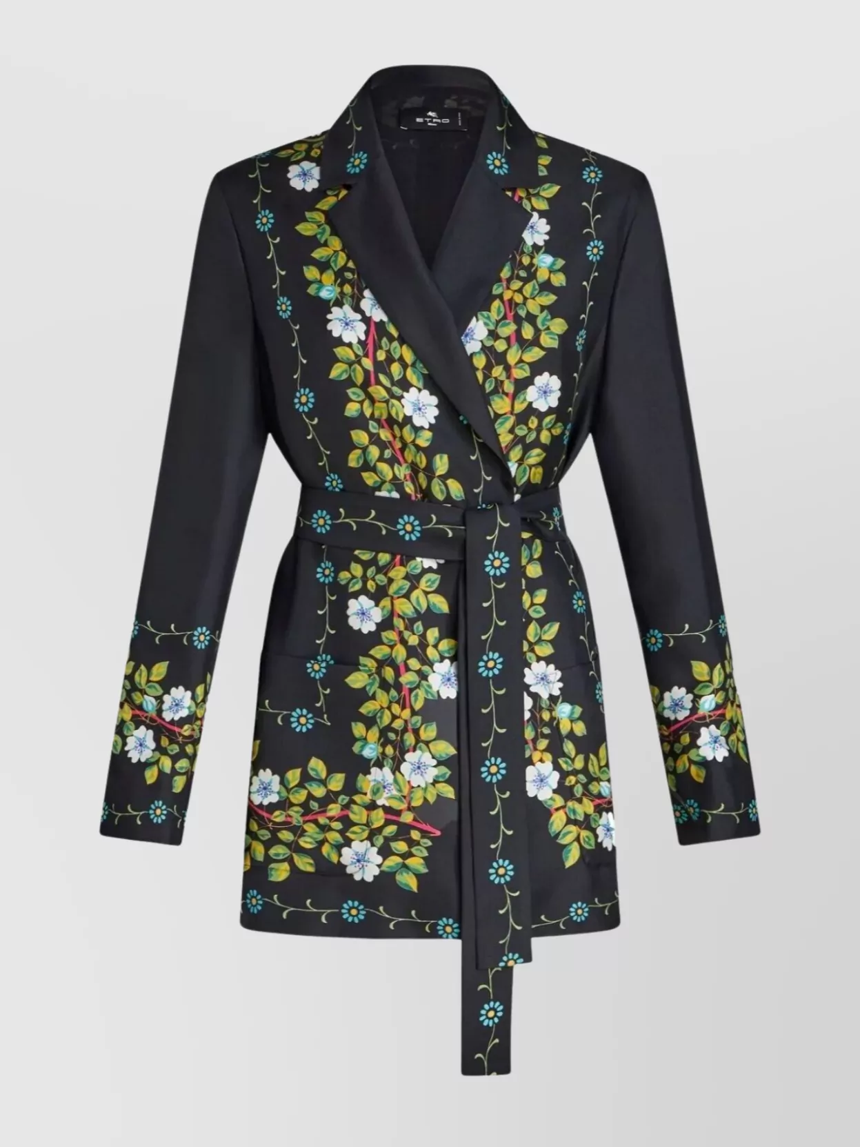Etro Floral Pattern Jacket Belted Waist In Animal Print