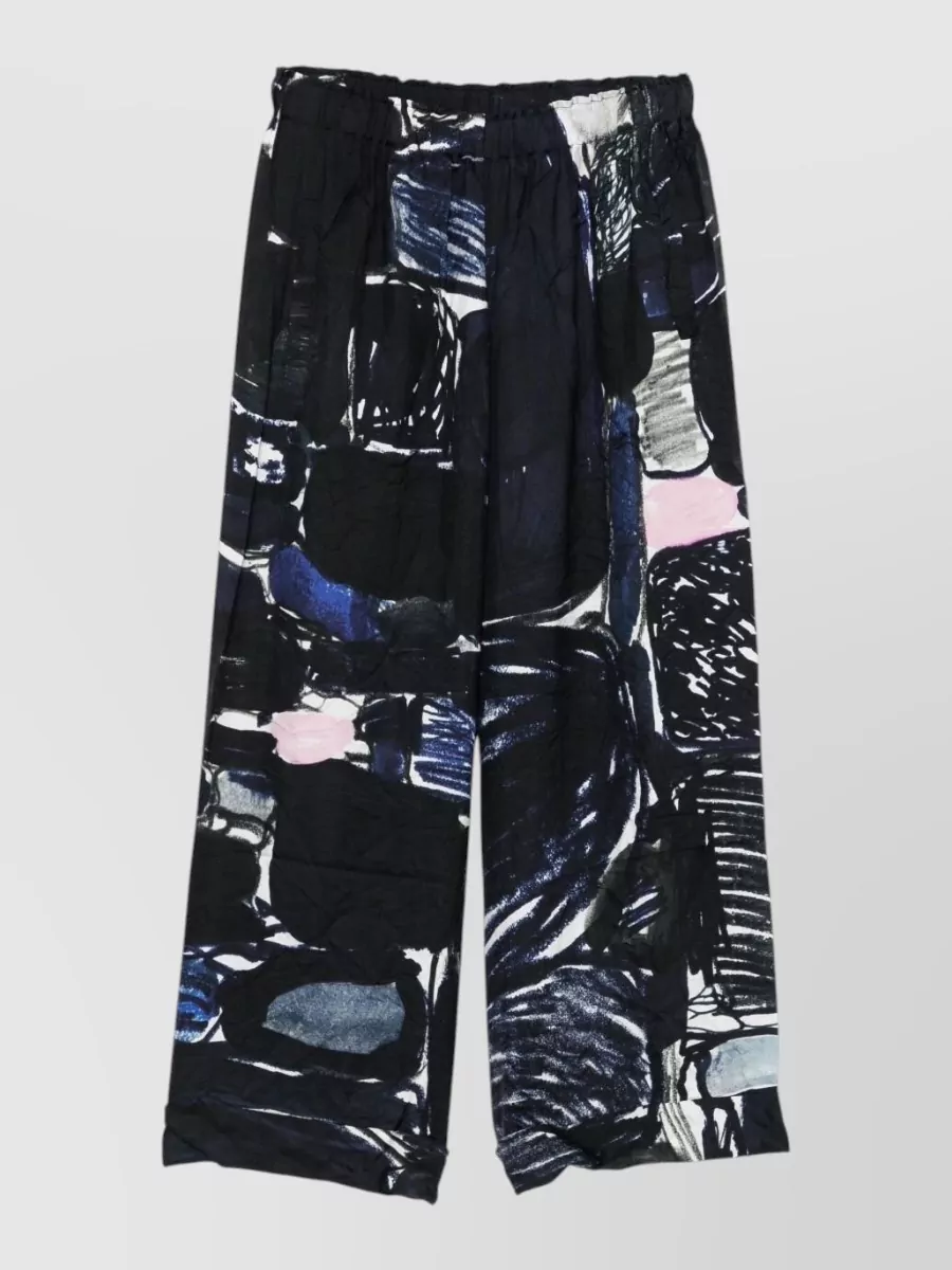 Daniela Gregis Silk Abstract-Print Cropped Wide-Leg Trousers