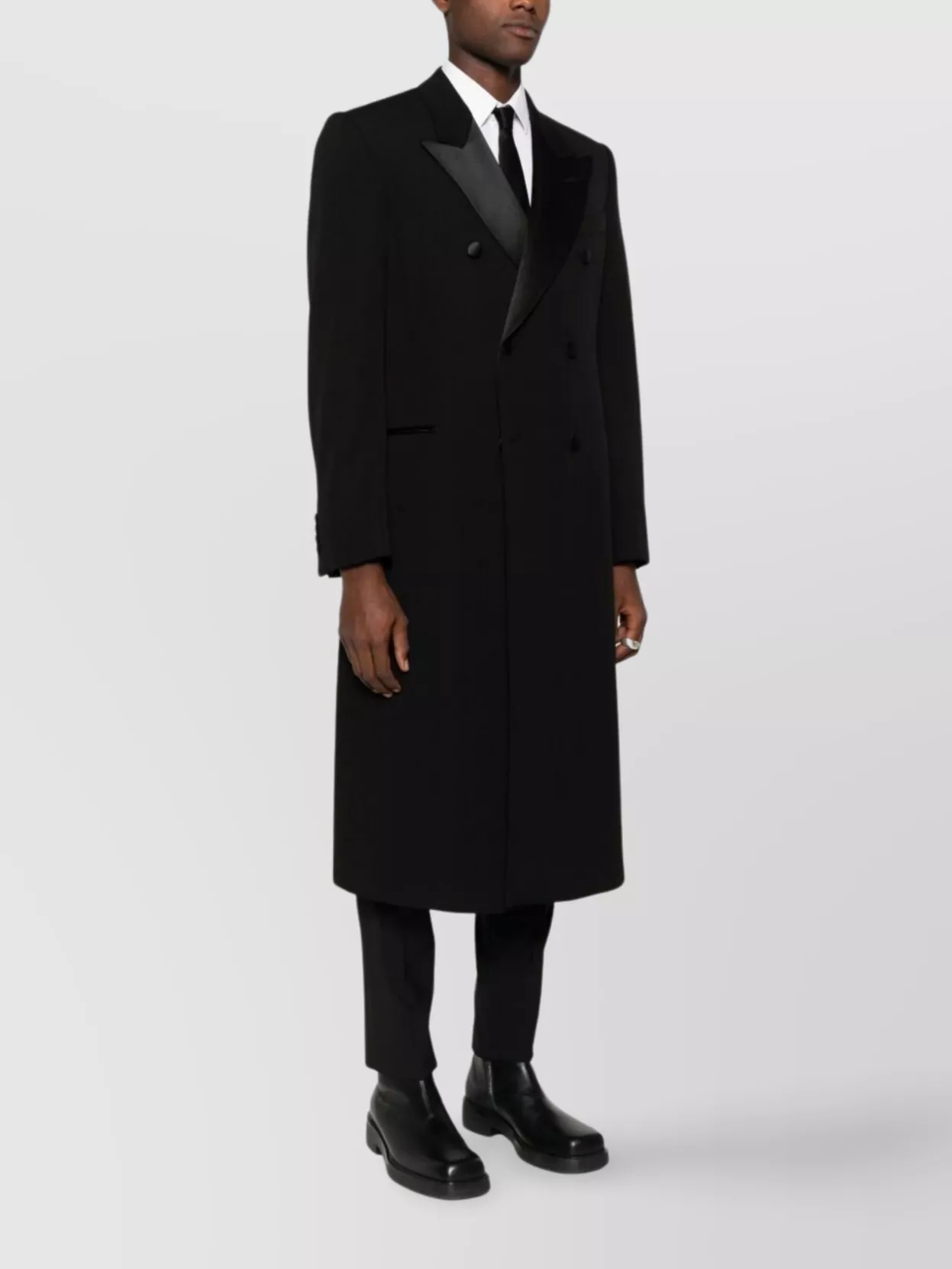 Emporio Armani Double-Breasted Long Coat Satin Lapels