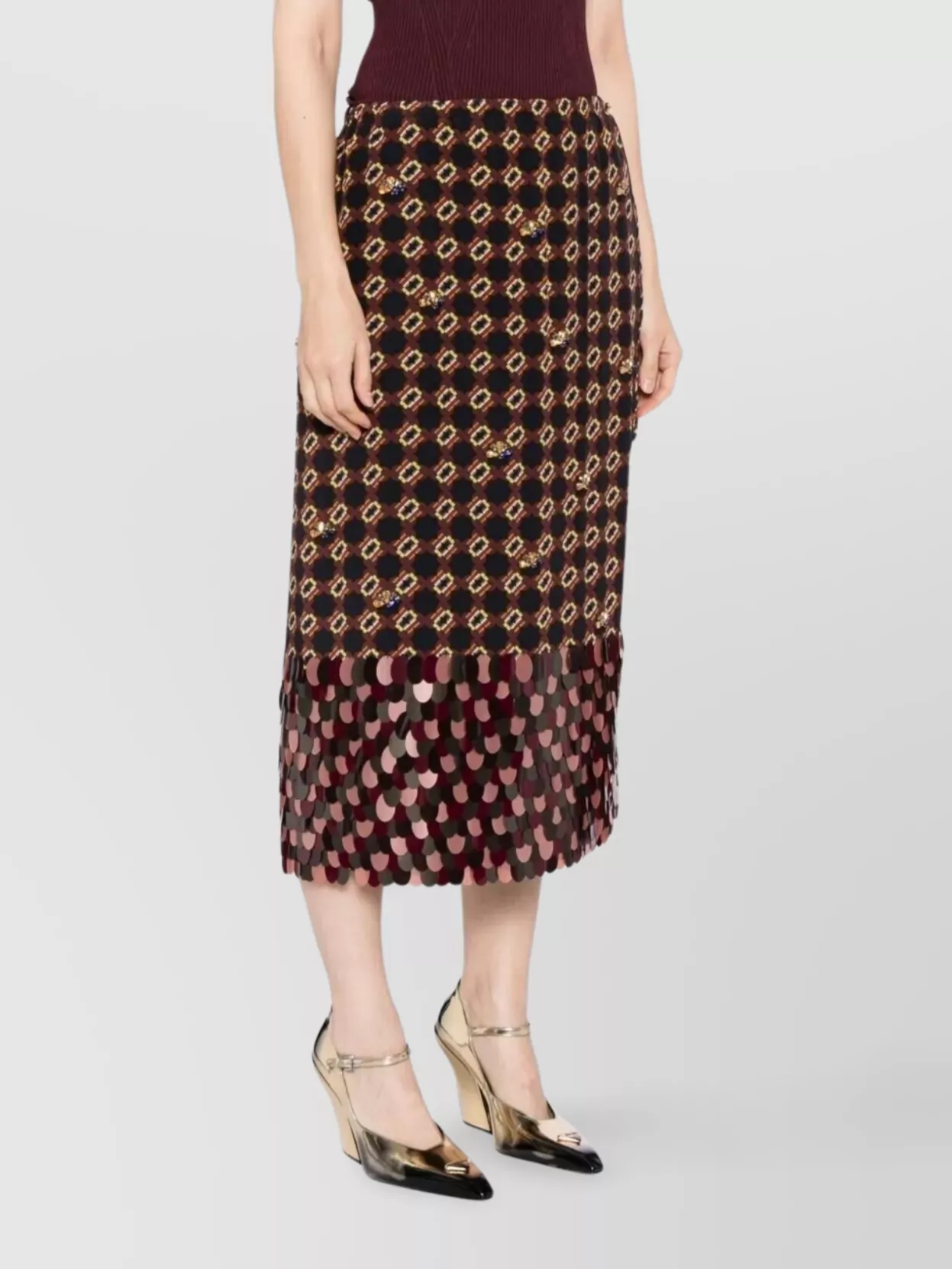 Dries Van Noten Geometric Pattern High Waist Midi Skirt