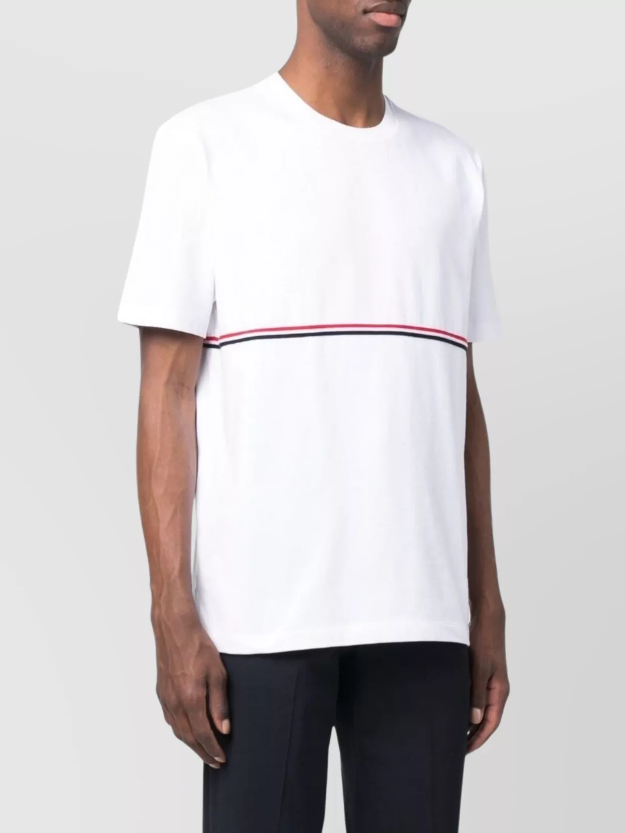 Shop Thom Browne Crew Neck Stripe Detail T-shirt In White