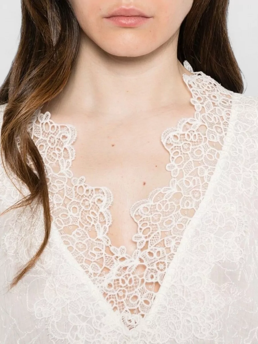 Ermanno Scervino Ramie V-Neck Short-Sleeve Maxi Dress