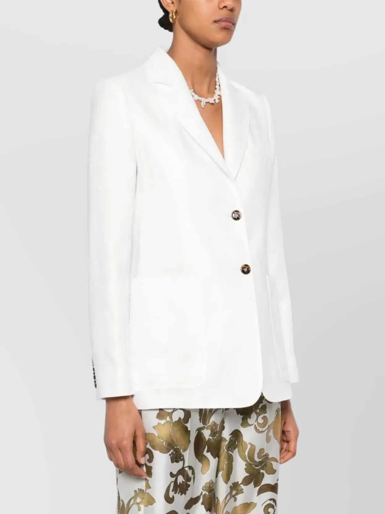 Max Mara Single-breasted Linen Blazer Featuring Pockets In Multi