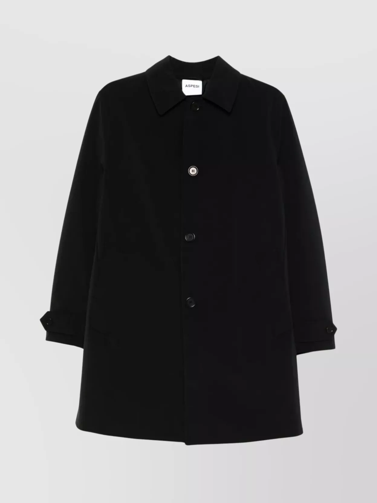 Aspesi Long Sleeve Raincoat Featuring Side Pockets In Black