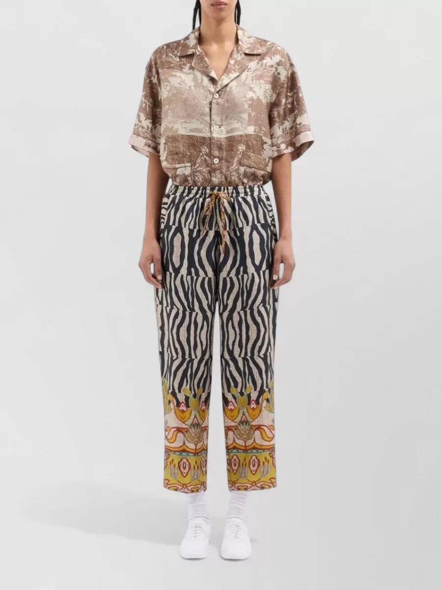 Pierre Louise Mascia Silk Printed Straight-Leg Cropped Trousers