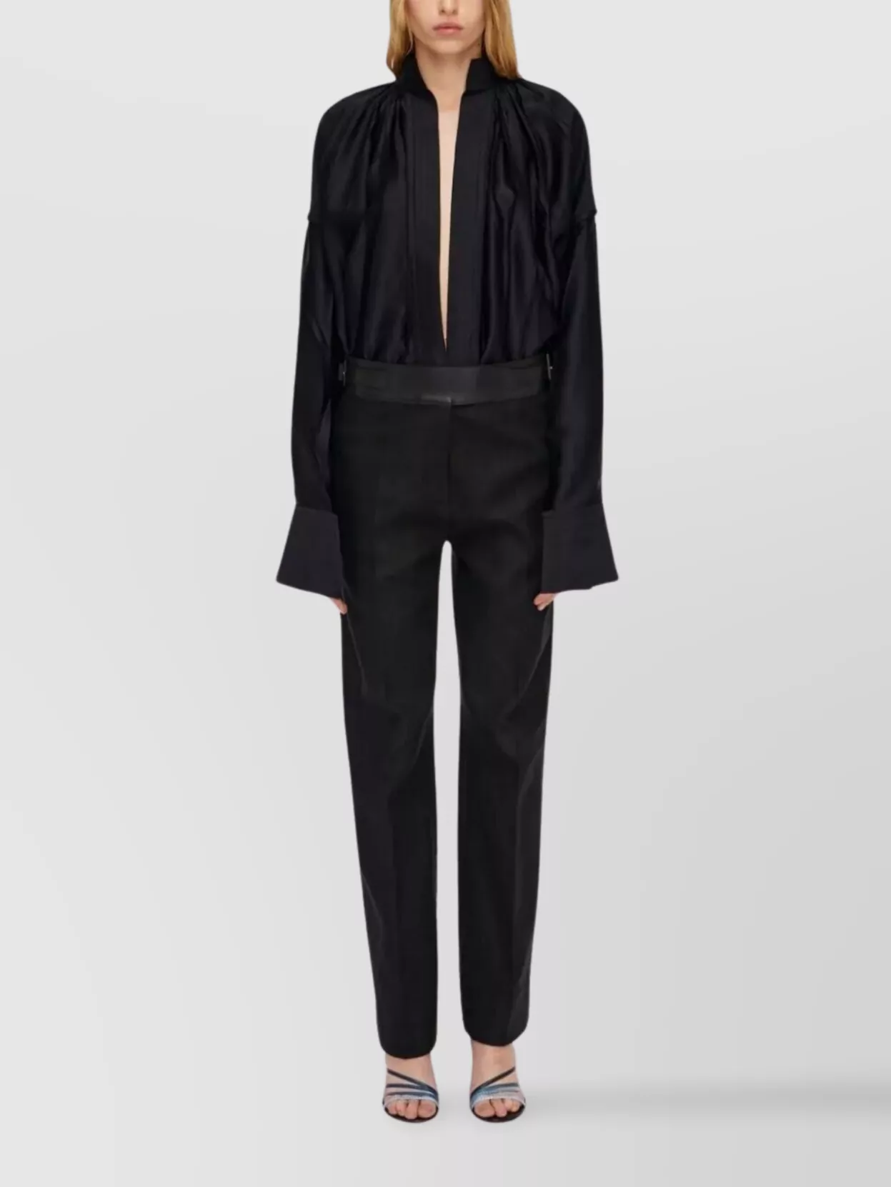 Ferragamo Long Pleated Shirt High Collar