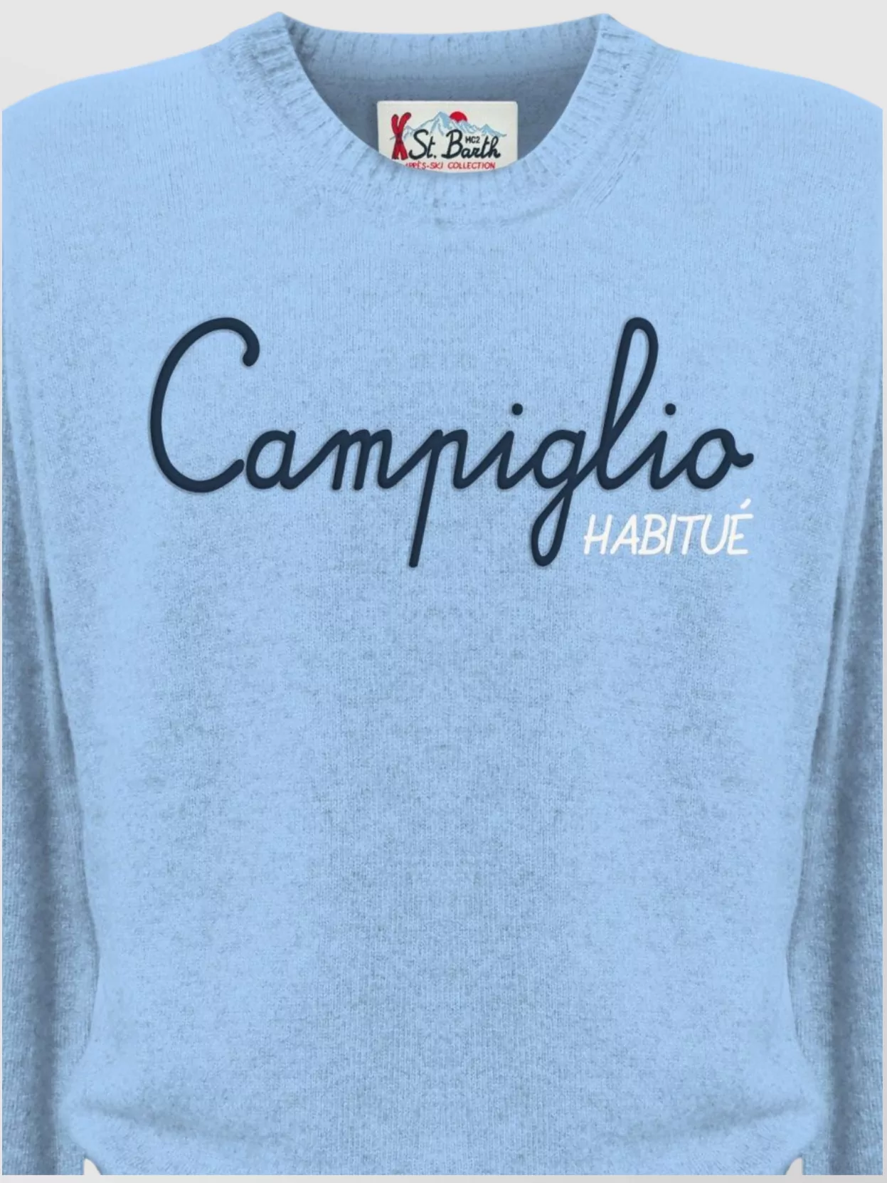 Mc2 Saint Barth Long Sleeve Crew Neck Sweater With Ribbed Cuffs In Blue