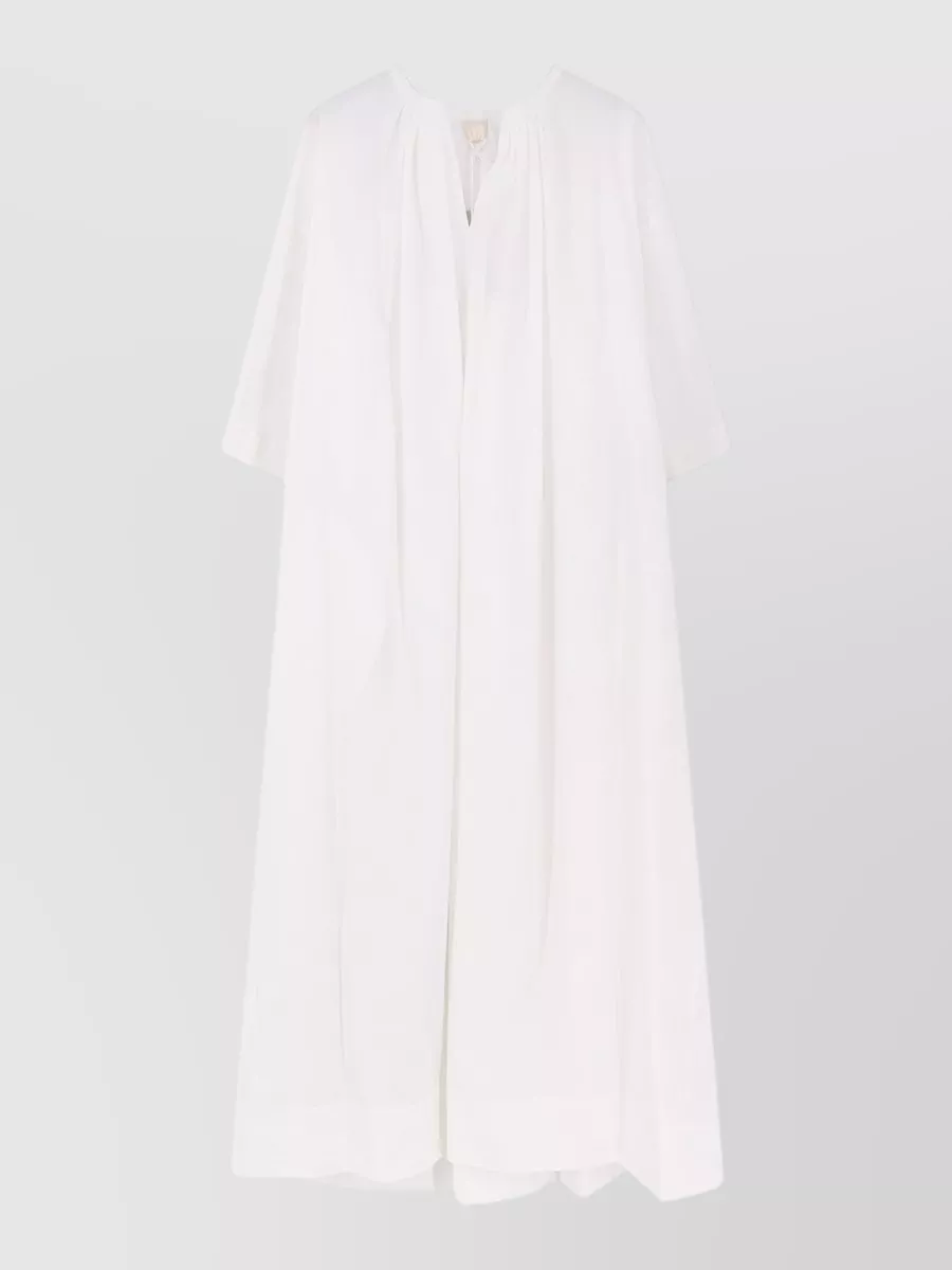Aspesi cotton v-neck gathered puff-sleeve midi dress