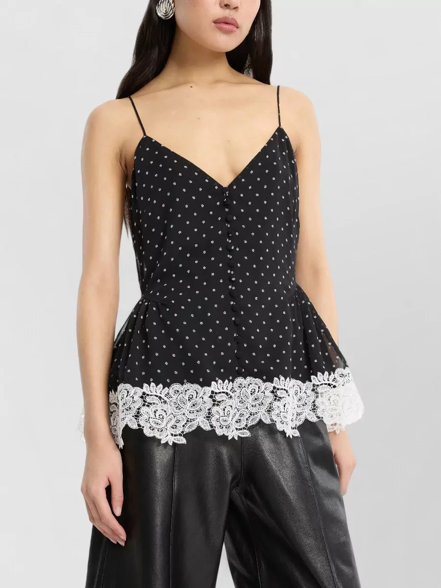 Rotate Floral-Print Lace-Trim V-Neck Tank Top