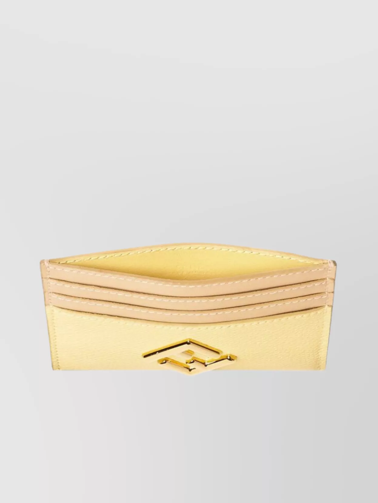 Fendi Yellow And Beige Leather Flat Card Holder