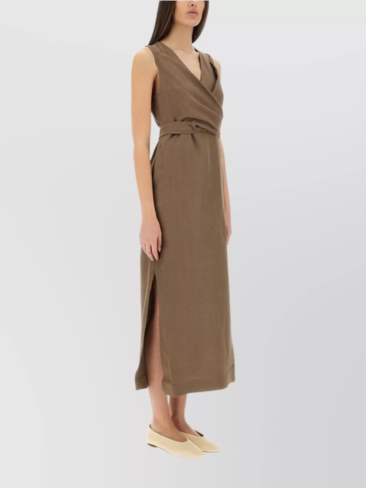 Brunello Cucinelli Midi Wrap Dress V-Neckline