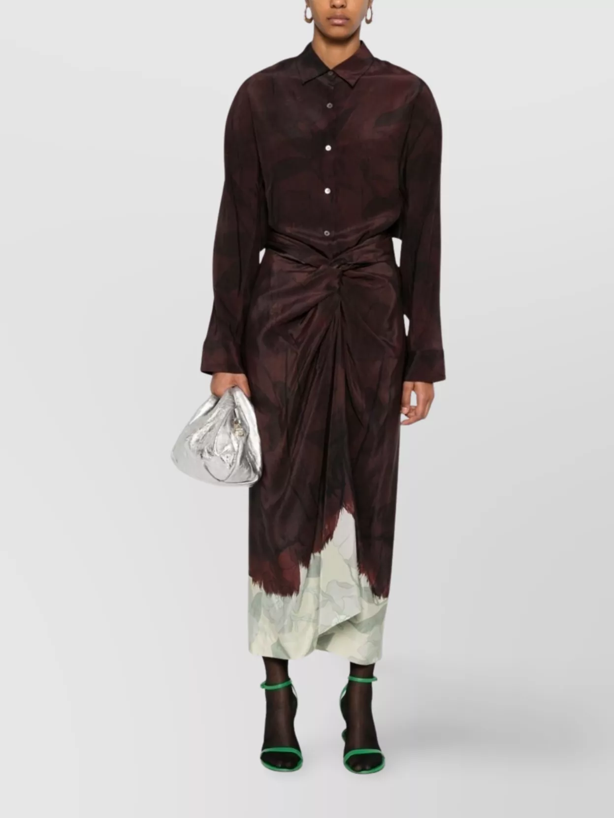 Dries Van Noten Draped Front Wrap Skirt With Floral Hem In Brown